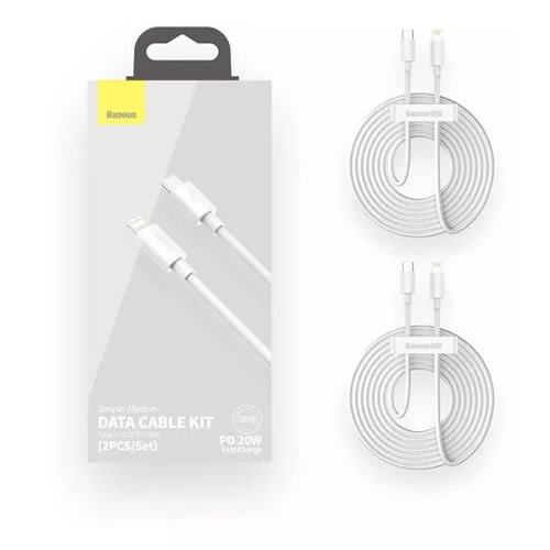 Cabo USB-C para Iphone Lightning 1.5m 20w Branco Baseus (Kit c/ 2 Cabos) - Imagem 01