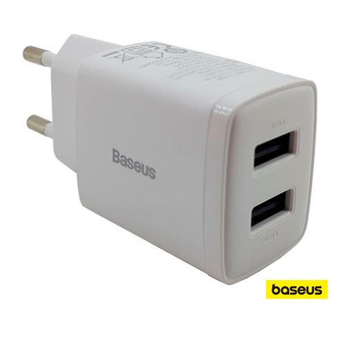 Carregador USB Baseus Compact Branco c/ 2 USB 10.5W s/ Cabo - Imagem 01