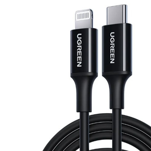 Cabo USB-C Para Iphone Lightning 60w Ugreen 1,0m Preto - Imagem 01
