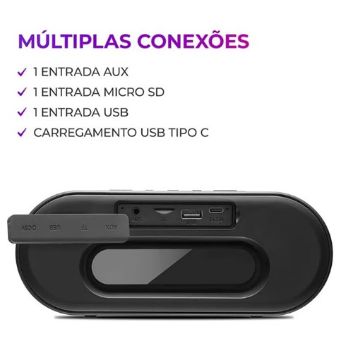 Caixa de Som Aiwa Speaker Bluetooth/USB/MICRO Sd 20w Preta - Imagem 03