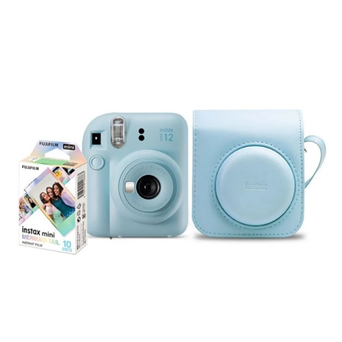 C�mera Instax Mini 12 Azul c/ Bolsa e Filme c/10 Mermaid - Imagem 01