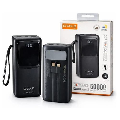 Bateria Port�til USB Power Bank 50000Mah Preto Agold Pro - Imagem 01
