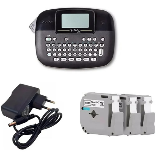 Rotulador Eletr�nico Brother PT-M95KBP Preto + 3 Fitas M231 Preta/Branca - Imagem 01