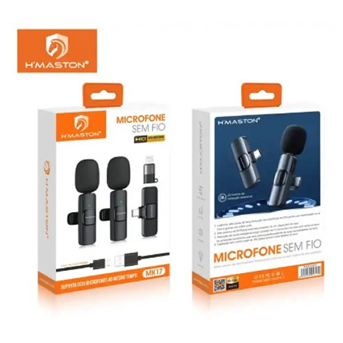 Microfone Lapela s/ Fio Preto Hmaston (Kit c/ 2 - USB-C+ Adaptador Lightning  - Imagem 02