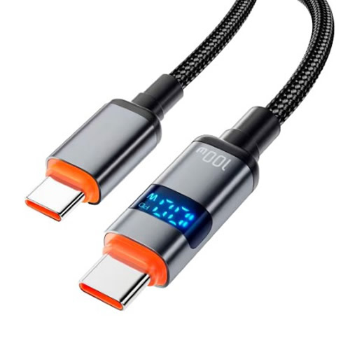 Cabo USB-C Macho X USB-C Macho 1,0m C3 Tech 100w c/ Painel de Led  - Imagem 01