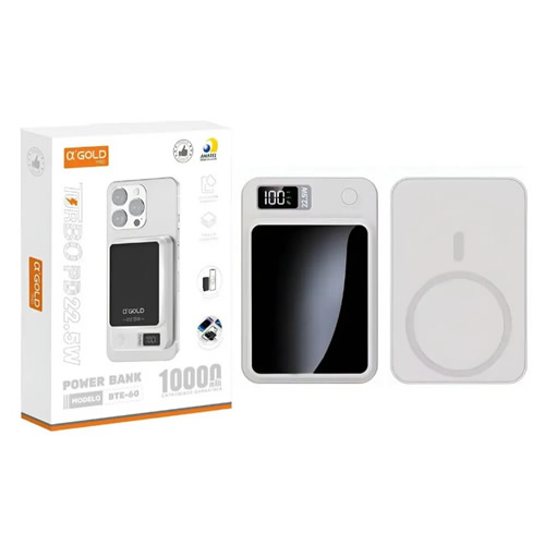 Bateria Port�ril USB s/ Fio Magn�tico Power Bank 10.000Mah Preto Gold - Imagem 01