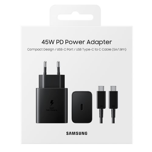 Carregador USB-C Samsung Preto Turbo 45w c/ Cabo USB-C - Imagem 01
