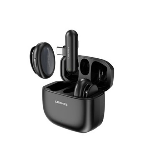 Microfone Lapela s/ Fio Preto Lenyes (Kit c/ 2 - USB-C) - Imagem 01