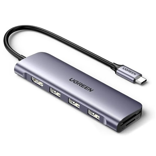 Hub USB-C 3 Portas USB A + 1xHDMI + Leitor Cart�o SD/TF Ugreen - Imagem 01