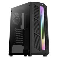 Gabinete ATX Aerocool Prime Preto c/ Lateral em Vidro Temperado c/ LED RGB