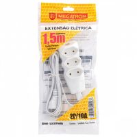 Extenso Cabo 1,5m c/ 3 Tomadas 10A Megatron Branca