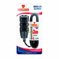 Extenso Cabo 3M c/ 3 Tomadas 10A Megatron Preto