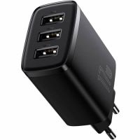 Carregador USB Baseus Compact Preto c/ 3 USB 2.4A 17w c/ Cabo Lightning