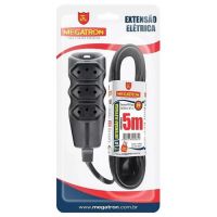 Extenso Cabo 5M c/ 3 Tomadas 10A Megatron Preto