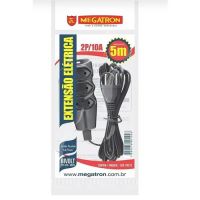 Extenso Cabo 5M c/ 3 Tomadas 10A Megatron Preto (2P)