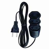 Extenso Cabo 3M c/ 3 Tomadas 10A Megatron Preto (2P)