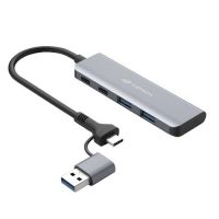 Hub USB 4 Portas 2 em 1 USB e USB-C 3.0 Cinza C3 Tech