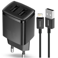 Carregador USB 2P 10w c/ Cabo USB p/ Lightning Preto Baseus