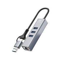 Hub USB 3 Portas 3.0 + Conversor RJ-45 Preto C3 Tech