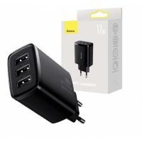 Carregador USB Baseus Compact Preto c/ 3 USB 2.4A 17W s/ Cabo
