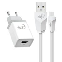 Carregador USB Elg Branco 5v 2.1A/2.4a 10W c/ Cabo 1m USB-C